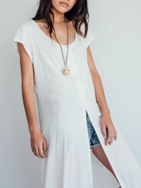Groceries Apparel Organic Cotton Hemp High Slit Open Front Maxi Tunic White XS